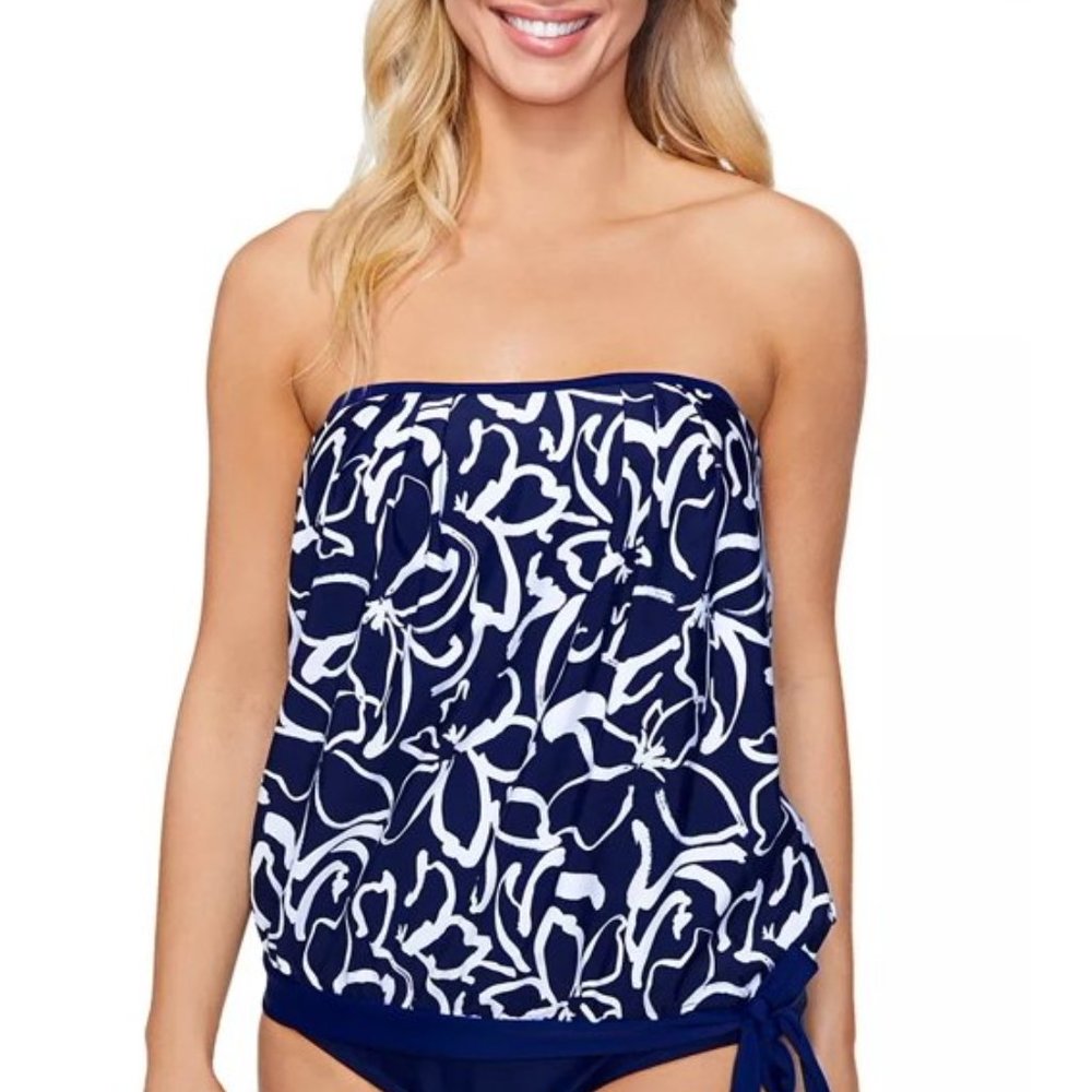 Island Escape Coral Gables Tankini Swim Top Navy Blue 8